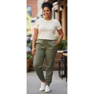 Gap Elastic Tie Waist Joggers Olive Green Size XL